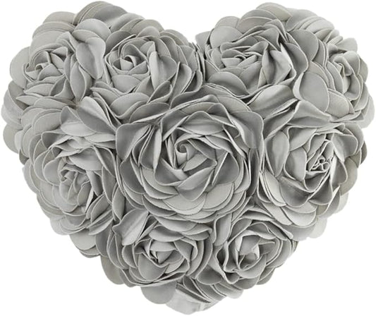 JWH Valentine's Day Throw Pillow Covers Decorative Flower Accent Pillow Cases Heart Shaped Cushion for Couch Living Room Bed Chair 14 x 16 Inches Gray