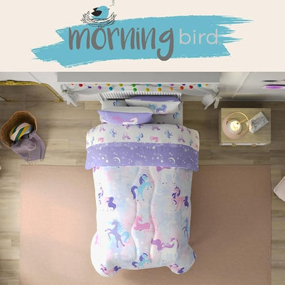 Morning Bird Unicorns Astrology Kids Bedding Super Soft & Cozy Reversible Microfiber Comforter and Sheet Set with Sham, 5 Piece Twin Size, by Franco