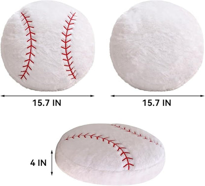 Baseball Pillow, Soft Fluffy Baseball Plush Pillow Round Stuffed Sports Throw Pillows, Baseball Shaped Decorative Throw Pillow for Sofa, Bedroom, Sports Room, Home Decor Gifts 15.7"