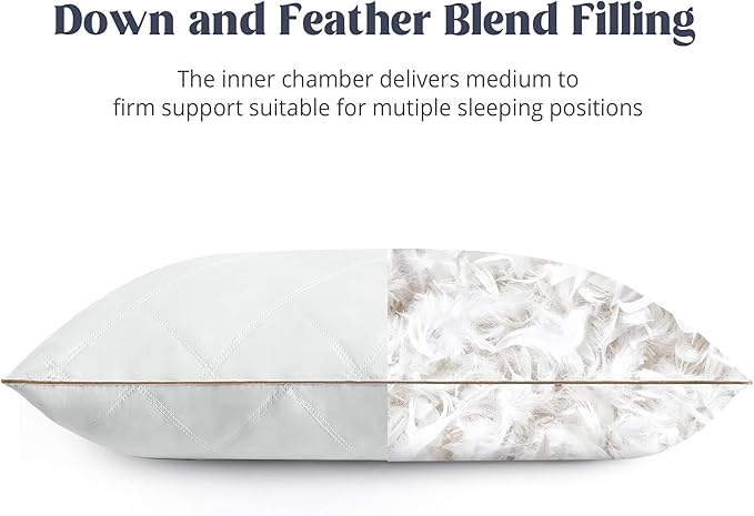 puredown® Goose Feathers and Down Pillow with Diamond Quilting with 100% Cotton Cover, Pack of 1, Queen Size