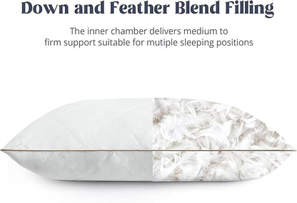 puredown® Goose Feathers and Down Pillow with Diamond Quilting with 100% Cotton Cover, Pack of 1, Queen Size