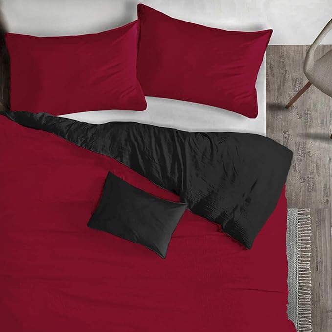 ETDIFFE Black Red Queen Size Comforter Set, 3 Piece Soft Bedding Set - Lightweight All Season Microfiber Down Alternative Bed Comforter with 2 Pillow Shams for Women Men