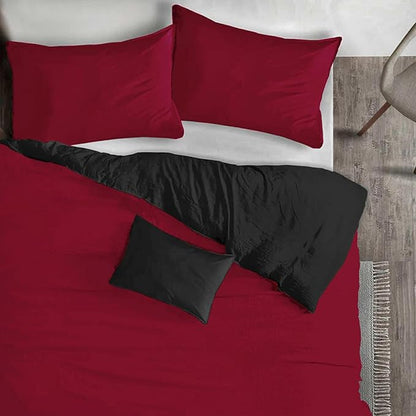 ETDIFFE Black Red Queen Size Comforter Set, 3 Piece Soft Bedding Set - Lightweight All Season Microfiber Down Alternative Bed Comforter with 2 Pillow Shams for Women Men