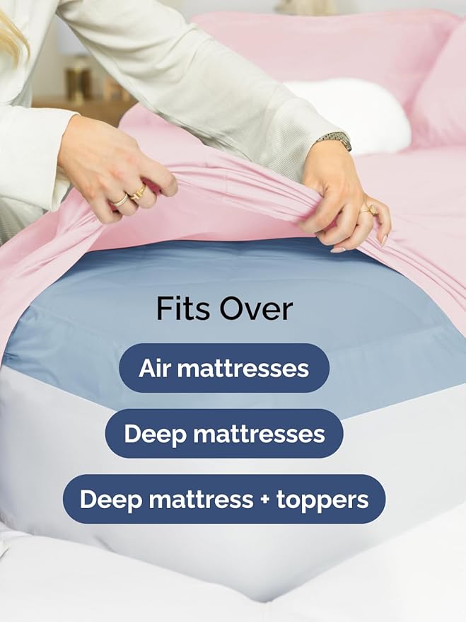Extra Deep Split King Sheet Set - 7 Piece Breathable and Cooling Sheets - Hotel Luxury Bedding for Women, Men, Kids & Teens - Easy Secure Fit - Soft & Wrinkle Free - Extra Deep Pockets - Lavender Pink