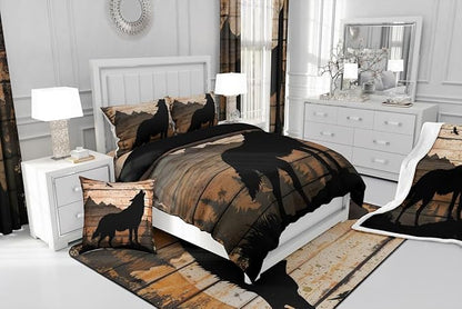Feelyou Wolf Print Comforter Set King for Girls Women Teens Adult, Kids Boys Wildlife Hunting Theme Bedding Set, Western Farmhouse Comforter Soft Quilt Set, with 2 Pillowcase 3pcs Bedding
