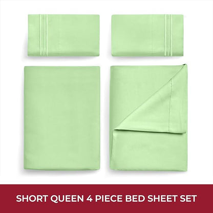 Mellanni RV Short Queen Sheets - 4 PC Iconic Collection Bedding - Hotel Luxury, Extra Soft, Cooling Bed Sheets - Deep Pocket up to 10 inch (RV/Short Queen, Pistachio)