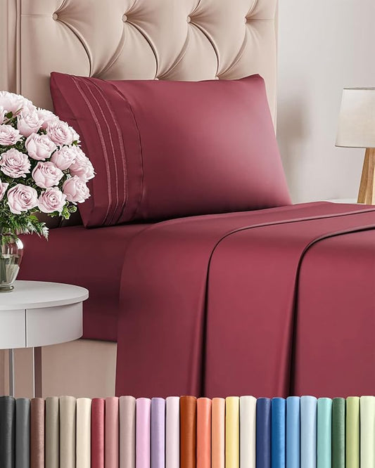 Twin XL Size 3 Piece Sheet Set - Comfy Breathable & Cooling Bed Sheets Set - Hotel Luxury Bedding for Women, Men, Kids, Teens, Boys & Girls - Deep Pockets, Soft and Wrinkle Free - Oeko-Tex - Burgundy