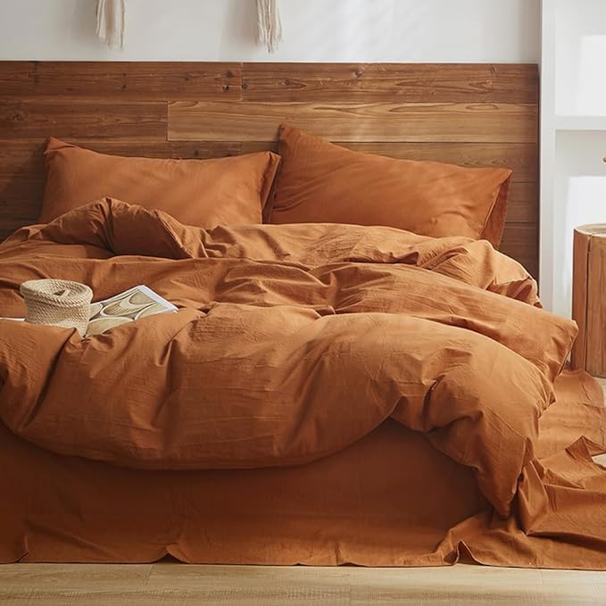 Pureant Pumpkin Comforter Set Queen Burnt Orange Bedding Comforter Sets Cotton for Women Girls Solid Brown Terracotta Queen Comforter Soft Rust Caramel Queen Size Comforter Sets Dusty Pumpkin Quilts