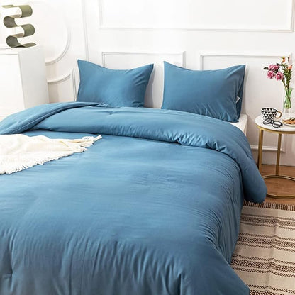 Cottonight Blue Comforter Sets King Lake Blue Bedding Set Haze Blue Blanket Quilt Stylish Modern Breathable Soft King Bedding Comforter Sets for Women Men King Bed