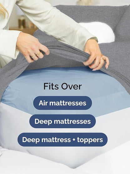 Extra Deep Split King Sheet Set - 7 Piece Breathable and Cooling Sheets - Hotel Luxury Bedding for Women, Men, Kids & Teens - Secure Fit - Soft and Wrinkle Free - Extra Deep Pockets - Heathered Grey