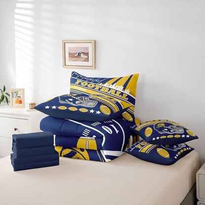 Feelyou Football 7 Pieces Comforter Sets Full Size Kids Rugby Sports Bedding Set for All Season Football City Bed in a Bag with Comforter, Sheets, Pillowcases & Cushion Cover