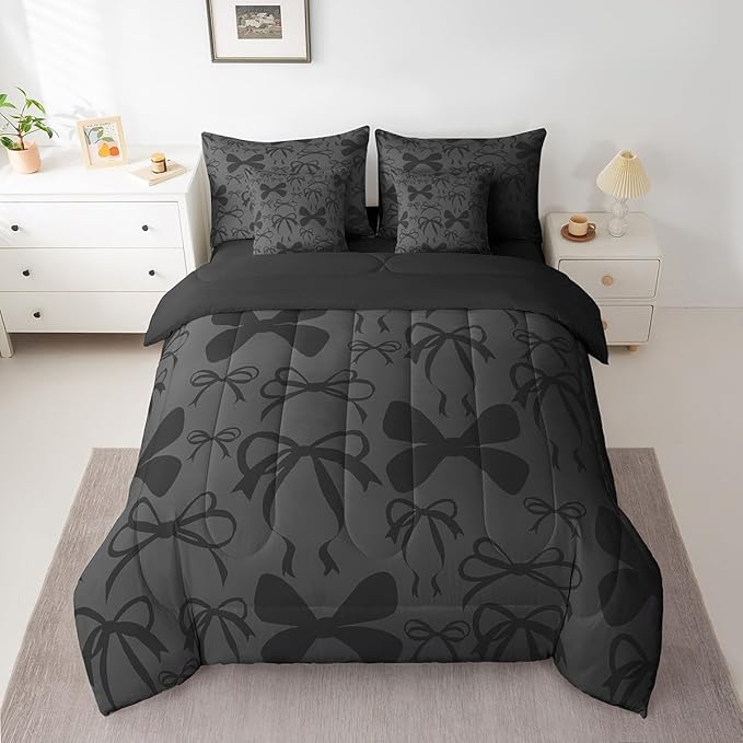 Feelyou Cute Bowknot Bedding Set for All Season Boys Girls King Size Bow 7 Pieces Comforter Sets for Kids Women Men Girls Bow Bed in a Bag with Comforter, Sheets, Pillowcases & Cushion Cover