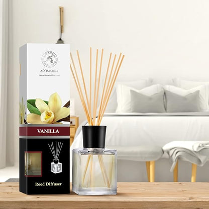 Reed Diffuser with Natural Essential Oil Vanilla 6.8 Fl Oz (200ml) - Scented Reed Diffuser - Gift Set with Bamboo Sticks - Best for Aromatherapy - SPA - Home - Office - Fitness Club