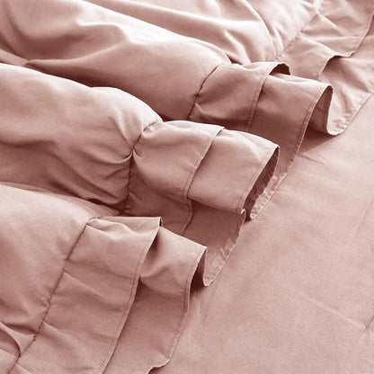 AMWAN Ruffled Pintuck Shabby Chic Farmhouse Comforter Set King Size 3 PCS (1 Solid Ruffled Comforter with 2 Pillowcases) Soft Fluffy Pinch Pleated Comforter Set All Seasons Comforter Set Dusty Rose