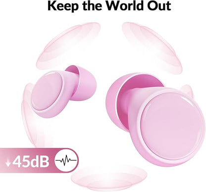 45dB Ear Plugs for Sleeping Noise Cancelling, Noise Reduction Earplugs for Sleep, Snoring, Reusable Noise Cancelling Ear Plugs for Concerts, Work, Airplane, Silicone Sleep Earplugs with 8 Tips Pink
