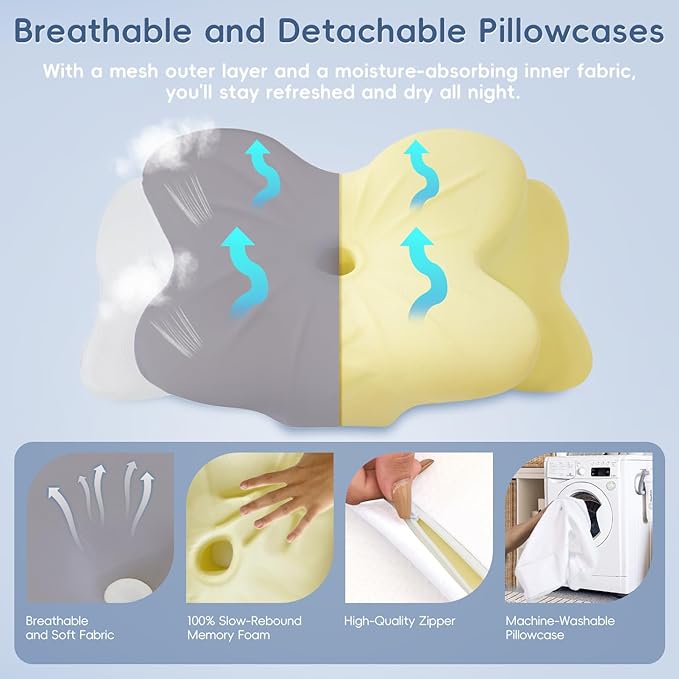 Cervical Neck Pillow, Ergonomic Memory Foam Pillows for Neck Pain Relief with Breathable Pillowcase, Adjustable Contour Neck Support Pillow for Side Back Stomach Sleepers, Odorless (Grey)