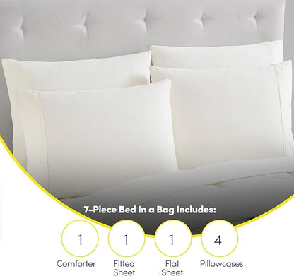 RV Short Queen Comforter Set for RV Camper - Comforter Set with Fitted & Flat Sheet, 4 Pillowcases - Tailored for RV Short Queen Beds - Cozy Essentials for Your RV Bedroom, Ivory