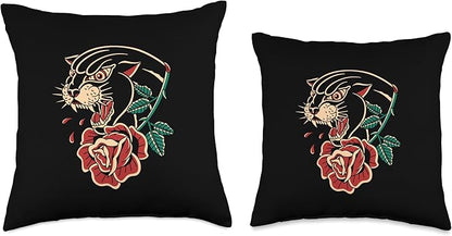 Panther Rose American Traditional Tattoo Ink Old School Throw Pillow