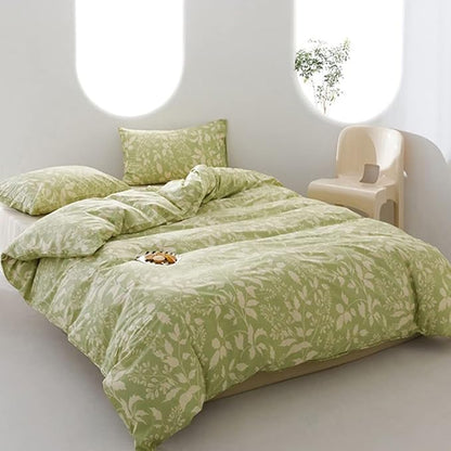 CLOTHKNOW Green Leaves California King Comforter Set Boho Bedding Comforter Sets Girls Women Comforter Botanical Comforter with 2 x Pillow Cases