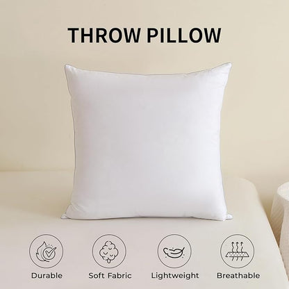Throw Pillow Insert (Pack of 2, White), Goose Feather and Polyeser Throw Pillow for Decorative Cushion Bed Couch Sofa - Non-Deforming Over Time (18x18 Inch (Pack of 2))