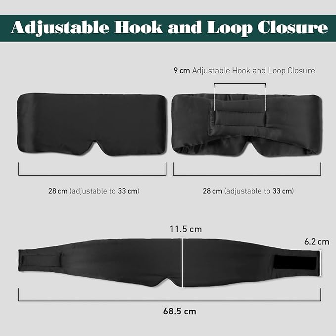 Joyhabit Silk Sleep mask | 100% Mulberry for Women Men Ultra Soft Blackout Eye Cover with Adjustable Band, Breathable No Eye Pressure, Ideal for Sleep, Travel, Naps & Meditation, Classic Black
