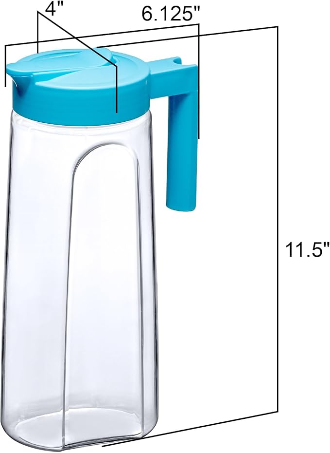 Amazing Abby - Slim - Tritan Pitcher (64 oz), Unbreakable Plastic Water Pitcher with Lid, BPA-Free, Heat-Resistant, Dishwasher-Safe, Great for Both Iced and Hot Drinks, Indoors and Outdoors, Blue