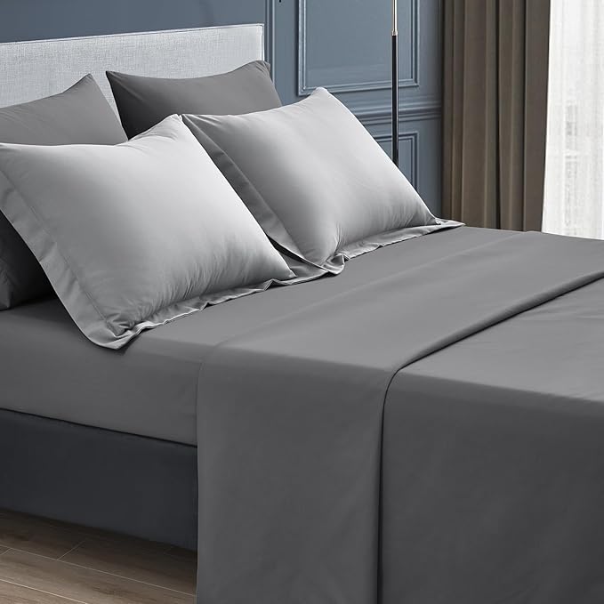Maple&Stone Twin Comforter Set Grey, 5 Pieces Bed in a Bag - Down Alternative Bed Set with Comforter, Sheets, Pillowcases & Shams, All Season Lightweight Bedding Set, Light Grey