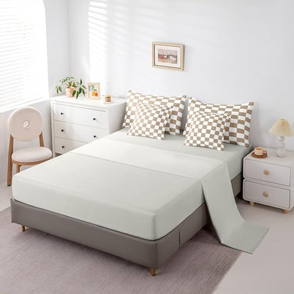 Feelyou Checkered King Comforter Set with Sheets for Kids Boys Girls Brown Plaid 7 Pieces Bedding Set Vintage Checkerboard Geometric Bed in a Bag Reversible Grey Room Decor Soft