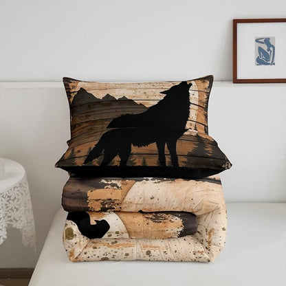 Feelyou Wolf Print Comforter Set Toddler for Girls Women Teens Adult, Kids Boys Wildlife Hunting Theme Bedding Set, Western Farmhouse Comforter Soft Quilt Set, with 1 Pillowcase 2Pcs Bedding