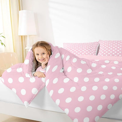 Manfei Polka Dots Comforter Set Full Size,Cartoon French Style Princess Pink White Bedding Set 3 Pcs for Teens Young,Modern Geometric Circles Abstract Simple Art Comforter,2 Pillowcases