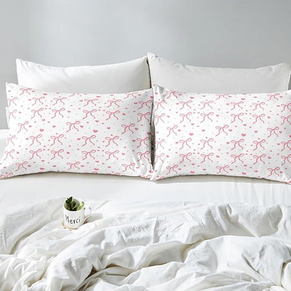 Erosebridal Pink Bowknot King Size Comforter Set, Kawaii Bow Knot Bedding Set for Kids Girls Teens Women Bedroom, Dreamy Princess Bow-Tie Down Comforter, Cute Love Heart Duvet Insert
