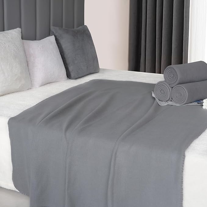 ZYFZCYBL Fleece Throw Blankets Lightweight Warm Soft Cozy Pet-Friendly Bulk Fleece Throw Blanket Solid for Home Bed, Sofa，Office,Gifts, Couch (Pack of 6-50 x 60 inch，Grey)