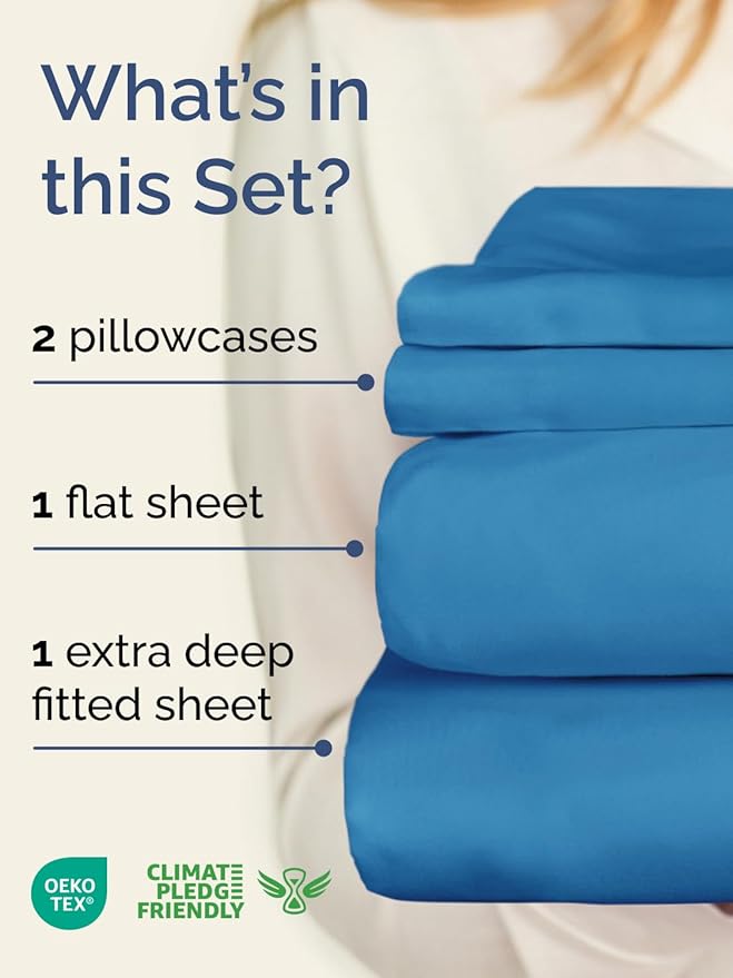Extra Deep Twin Sheet Set - 4 Piece Breathable and Cooling Sheets - Hotel Luxury Bedding for Women, Men, Kids & Teens - Easy & Secure Fit - Soft, Wrinkle Free & Comfy - Extra Deep Pockets - Denim Blue