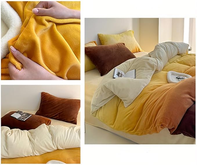 Wellboo Orange Gradient Comforter Sets California King Yellow and Orange Velvet Bedding Comforters Cal King Women Modern Plain Orange Brown Flannel Quilts Farmhouse Abstract Art Orange Plush Blanket
