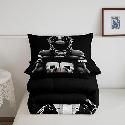 Feelyou Rugby Comforter Set Twin Size Football Player Comforter for Boys Girls Teens Football Bedding Set Rugby Sport Duvet Set Room Decor Black Quilt Set