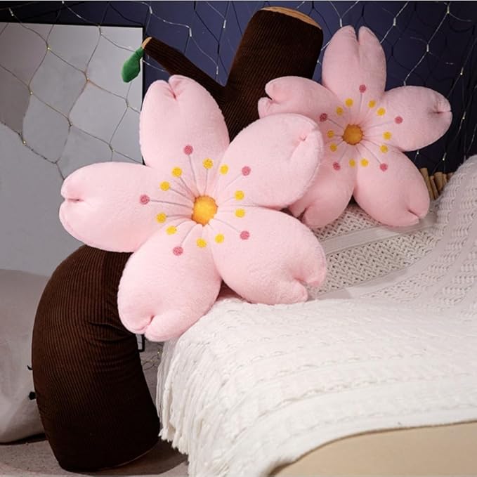 Plush Cherry Blossom Throw Pillow, Cute Pink Sakura Flower Cushion for Bedroom Study Living Room Sofa Chair, Cute Floral Home Decor for Women (Cherry Blossom Tree Set, 62.9 inch)
