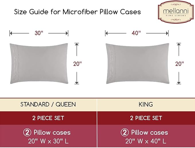 Mellanni Pillow Cases - Luxury, Extra Soft, Cooling Pillow Covers - 2 PC Iconic Collection Pillowcases - Envelope Closure (Standard/Queen 20" x 30", Striped Gray/Silver)