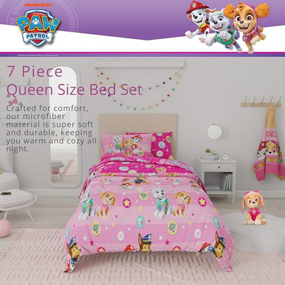 Paw Patrol Girl Skye Kids Bedding Super Soft & Cozy Reverisble Microfiber Comforter and Sheet Set with Sham, 7 Piece Queen Size, (Officially Licensed Product) by Franco