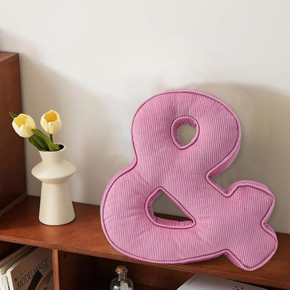 Pink Letter Plush Pillow, Letter Hugging Throw Pillows, Decorative Corduroy Initial Letter Shaped Throw Pillows, Letter Pillows English Alphabet A to Z for Sofa Bedroom Living Room Decor (H)