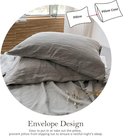 Simple&Opulence Washed Linen Bed Sheet Set Basic Style 4 Pieces (1 Flat Sheet & 1 Fitted Sheet & 2 Pillowcases) 100% Natural French Flax Soft Breathable Farmhouse Bedding (Queen, Ultimate Gray)