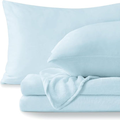 BEDELITE Flannel Sheets Twin Size Blue - Super Soft Fleece Sheets Set Fluffy Extra Plush, 3 Piece(Include Fitted Sheet, Flat Sheet, 1 Pillowcase)