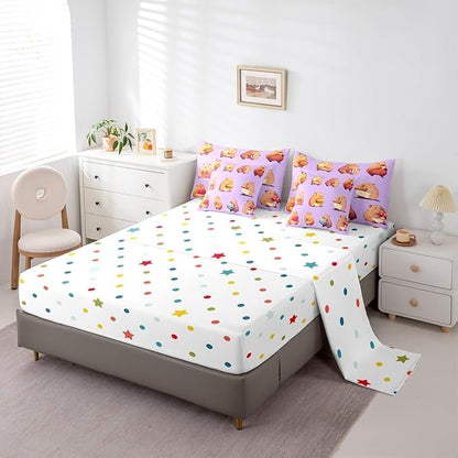 Erosebridal Funny Capybaras 7 Pieces Bedding Set Full,Capybara Lover Bed in a Bag,Cartoon Rodents Bed Set Includes Comforter,Sheet Set,Pillowcases & Pillow Covers,Purple Khaki Capybara Bedroom Decor