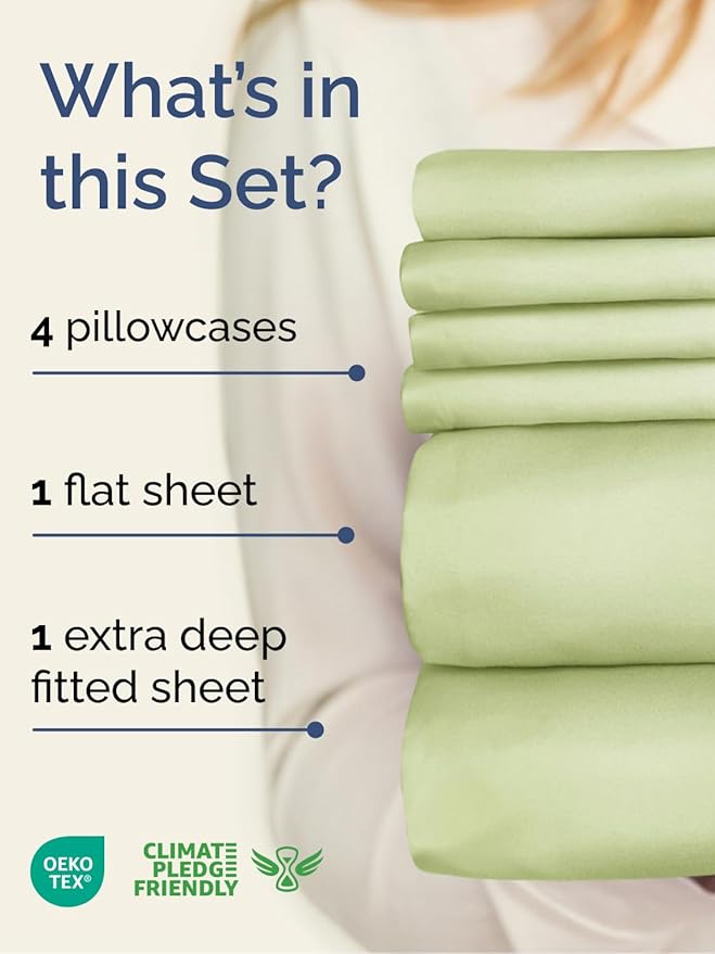 Extra Deep Full Sheet Set - 6 Piece Breathable and Cooling Sheets - Hotel Luxury Bedding for Women, Men, Kids & Teens - Easy & Secure Fit - Soft, Wrinkle Free & Comfy - Extra Deep Pockets - Light Sage