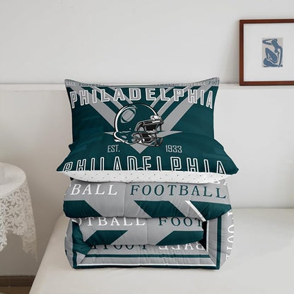 Feelyou Football Bedding Set Boys Girls Twin Size Women Men Rugby Sports Comforter Football City Duvet Quilt Gray Green Room Decor
