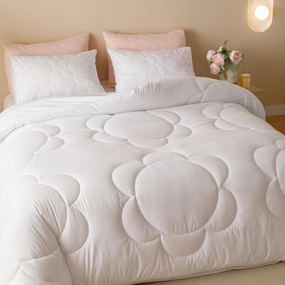 CLOTHKNOW White Queen Comforter Set Daisy Puff Pattern Bedding Comforter Sets Boho Queen Comforter Soft Floral Comforter with 2 x Pillow Cases
