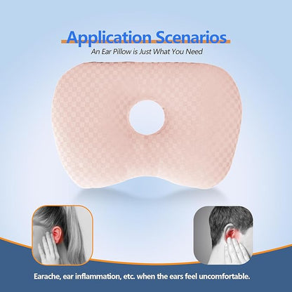 Ear Piercing Hole Pillows Side Sleeper Pillow with an Ear Hole for CNH Side Sleepers and Ear Inflammation Pressure Sores, Adjustable Cotton and Polyester Curved Side Pillow, Pink