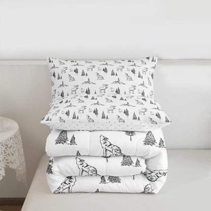 Erosebridal Woodland Animals Comforter Set King Size Bear Deer Wolf Hunting Theme Bedding Set for Kids Child | Rustic Cabin Lodge Decor Duvet Insert Farmhouse Wildlife Mountain Black White Quilt