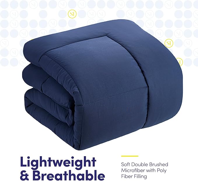 Full Size Comforter Set with Sheets - 7-Piece Bedding Collection - 1 Comforter, 1 Fitted Sheet, 1 Flat, 4 Pillowcases - Deep Pocket - Soft & Premium Quality - Ideal for All Seasons, Navy Blue