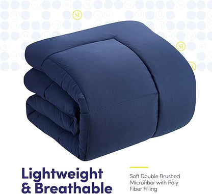 Full Size Comforter Set with Sheets - 7-Piece Bedding Collection - 1 Comforter, 1 Fitted Sheet, 1 Flat, 4 Pillowcases - Deep Pocket - Soft & Premium Quality - Ideal for All Seasons, Navy Blue