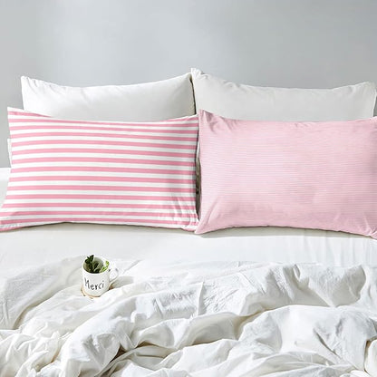Pink Striped Comforter Set for Kids Girls Red White Stripe Bedding Set Full Farmhouse Ticking Stripes Women Reversible Down Comforter Decor Horizontal Stripes Geometric Lines Lightweight Duvet Set